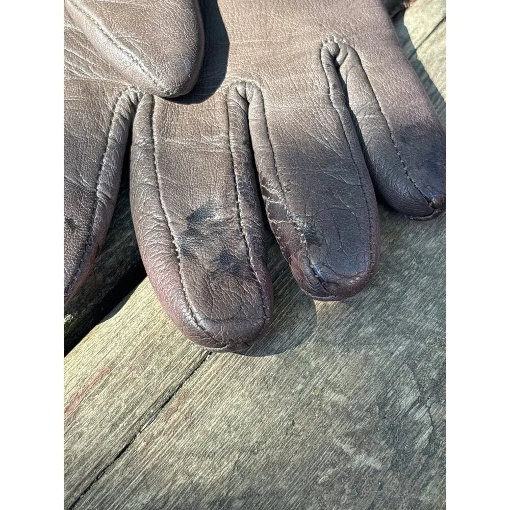 Women's Italian Leather and Cashmere Lined‎ Brown Winter Gloves Size 6.5-7